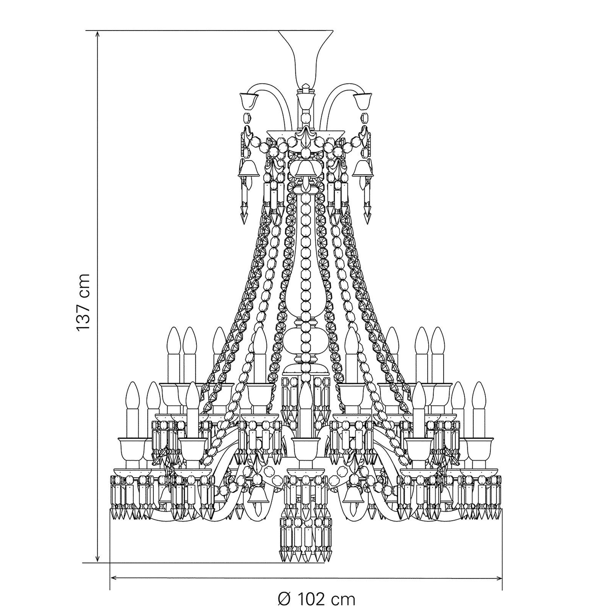 Люстра на 18 свечей (длинный) 137 x 102см серии Zenith Noir Baccarat