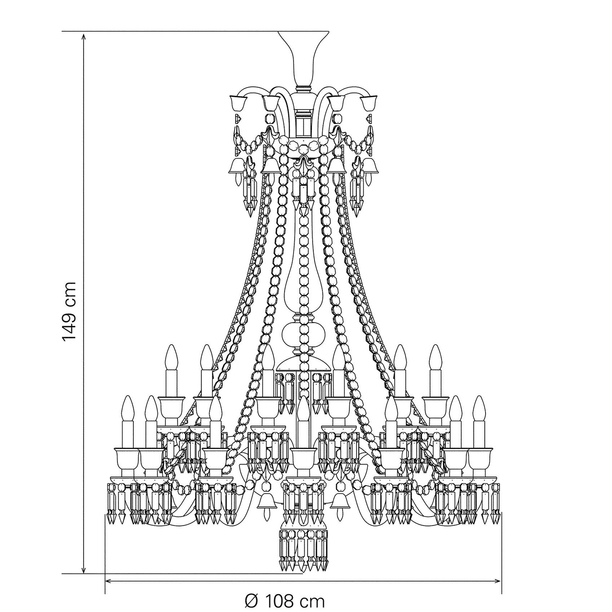 Люстра на 24 свечей (длинный) 149 x 108см серии Zenith Noir Baccarat